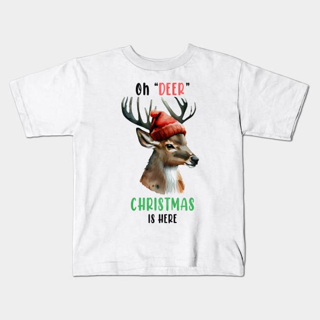 Oh Deer Christmas is here Kids T-Shirt by MZeeDesigns
